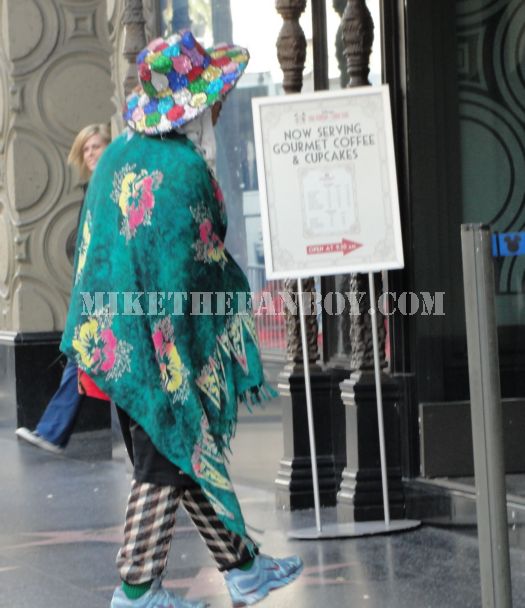 Crazy man in floral hat on Hollywood Blvd