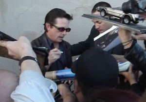 Michael J Fox signing autographs for fans jimmy kimmel 