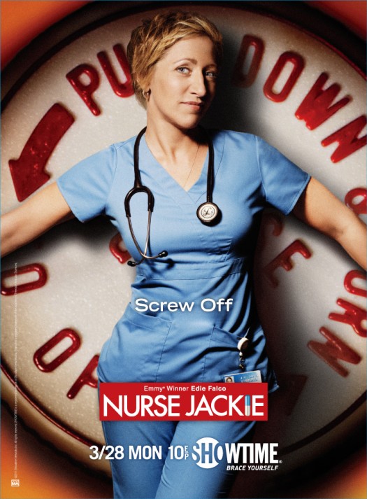 nurse jackie edie falco merritt weaver promo poster season 3 premiere march 28th rare screw off bottle sopranos oz showtime