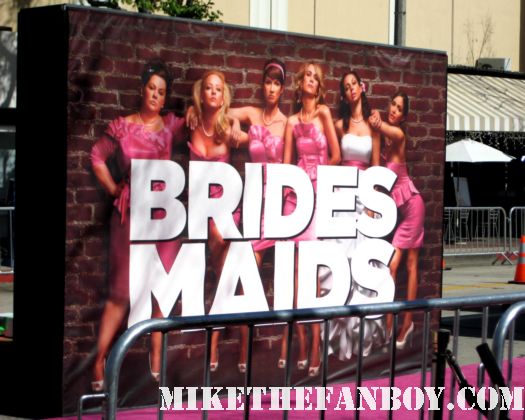 bridesmaids world premiere pink carpet movie poster rare westwood ca signed autograph maya rudolph funny kristen wiig melissa mccarthy 