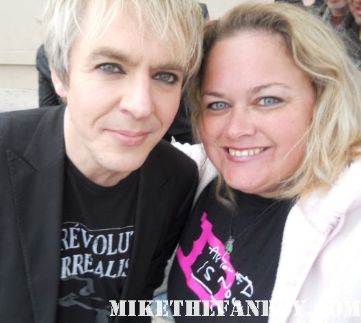 duran duran's nick rhodes poses with a photo with uber fan pinky signed autograph keyboardist hot rare 1980's icons promo damn fine