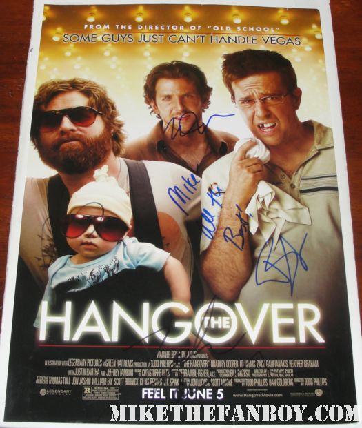 cast signed hangover mini poster bradley cooper justin bartha ken jeong rare autograph hot sexy promo hand signed
