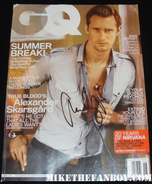 alexander skarsgard signed autographed gq magazine rare promo june 2011 hot sexy shirtless cover sexy vampire chest hair