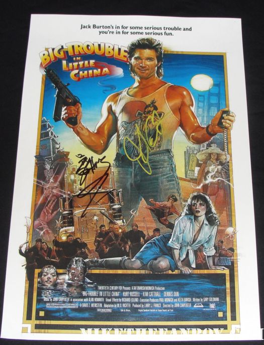 John Carpenter and James hong signed autograph big trouble in little china rare promo mini poster kurt russell hot sexy one sheet movie poster rare