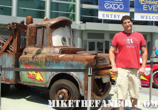 D23 2011 mater in front of the convention center with lightning mcqueen rare promo mike the fanboy cars 2