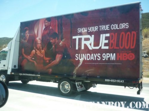 giant true blood season 4 sign with alexander skarsgard stephen moyer anna paquin driving along the 15 freeway on the road to san diego comic con 2011