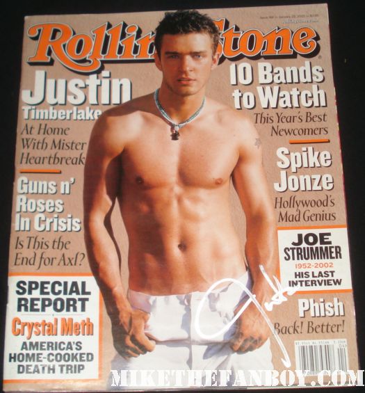 justin timberlake signed autograph rolling stone shirtless sexy hot muscle pecs signed 2003 rolling stone magazine 