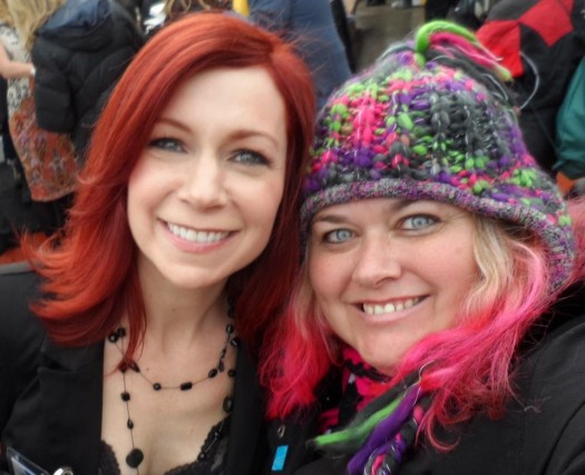 carrie preston from true blood posing with Pinky from mike the fanboy at the sundance film festival 2012