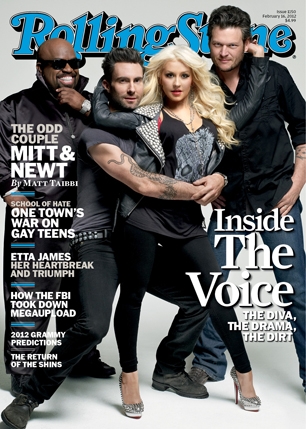 Christina aguilera the voice rare rolling stone magazine cover adam levine blake shelton cee-lo rare promo hot sexy magazine cover February 2012