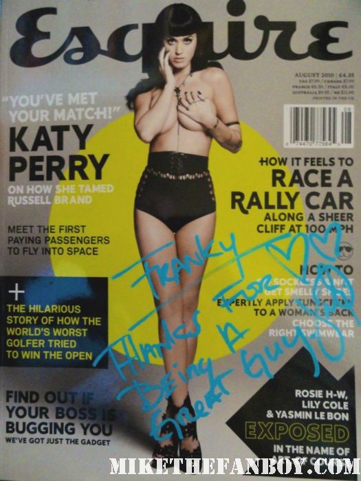katy perry signed autograph esquire uk topless magazine rare katy perry posing for a fan photo with franky love from mike the fanboy at her eyelash signing at the americana in glendale ca