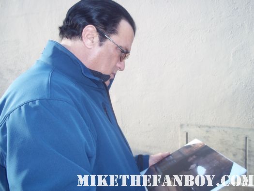 Steven Seagal signs autographs for fans at jimmy kimmel live before taping a talk show appearance 
