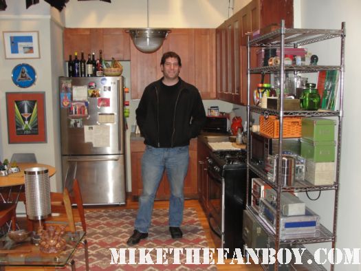 on the set of The Big Bang Theory in raj's apartment h in the living room on the set rare promo hot mike the fanboy the big bang theory behind the scenes