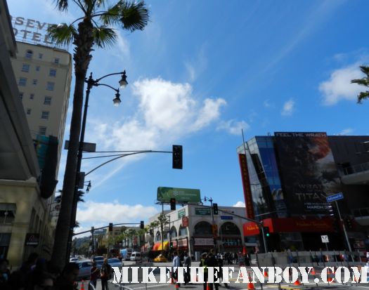 a beautiful day on hollywood blvd. the crowd waiting at the avengers world movie premiere fan barricades on the red carpet with chris hemsworth chris evans samuel l jackson and more