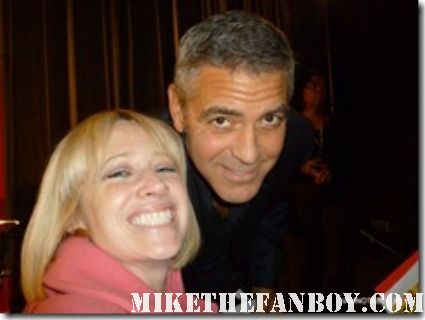 lindsay from I am not a stalker.com and george clooney at george clooney signing autographs for pinky at the the times talk with george clooney and alexander payne talking about the descendants rare promo press  www.iamnotasalker.com