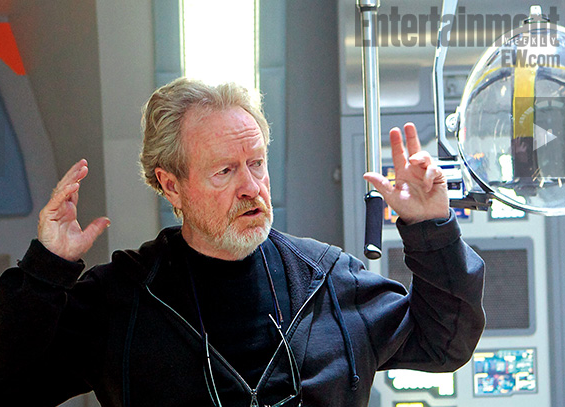 ridley scott talks prometheus in entertainment weekly prometheus cover with michael fassbenger charlize theron nomi rapace