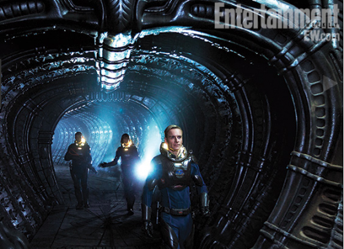 ridley scott talks prometheus in entertainment weekly prometheus cover with michael fassbenger charlize theron nomi rapace