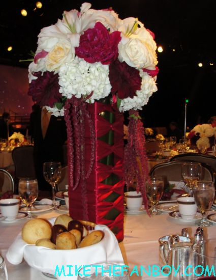 the flower decorations at the thirst gala at the beverly hilton where the golden globes are held