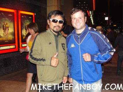 Manny Pacquiao and billy beer from mike the fanboy posing for a photo at the LA Film fest 2012 fake Manny Pacquiao
