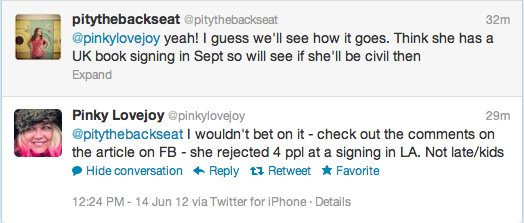 molly ringwald responding on twitter about being nasty to her fans at gay pride 2012 in west hollywood