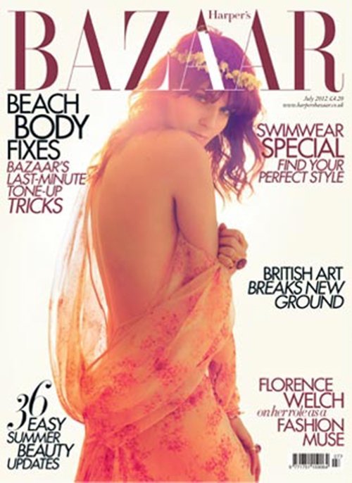 florence-welch-harpers-uk- florence welch from florence and the machine covers the july 2012 issue of Harper's Bazaar magazine uk rare hot and sexy photo shoot
