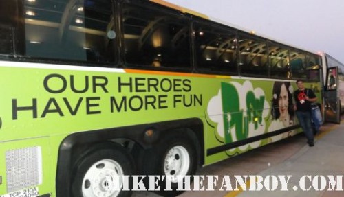 mike the fanboy in front of the weeds promo bus trolly at san diego comic con 2012 our heroes have more fun