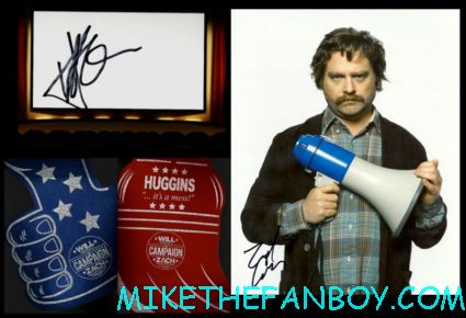 Zach Galifianakis signed autograph photo and the campaign promo foam gloves hot rare promo signed index card harry shum jr. the campaign movie premiere red carpet from the fan section with Zach Galifianakis and will ferrell