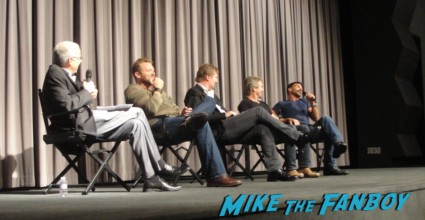 Liam Neeson, Frank Grillo, Joe Carnahan, and Dermot Mulroney at a q and a for the grey at SAG pacific design center