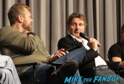 Liam Neeson, Frank Grillo, Joe Carnahan, and Dermot Mulroney at a q and a for the grey at SAG pacific design center