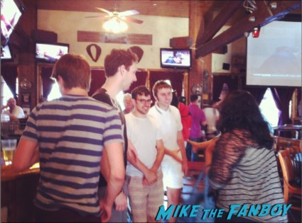  the inbetweeners at at saddle ranch in los angeles The cast of the uk hit film the inbetweeners at pink's hot dogs in los angeles Simon Bird, James Buckley, Blake Harrison and Joe Thomas