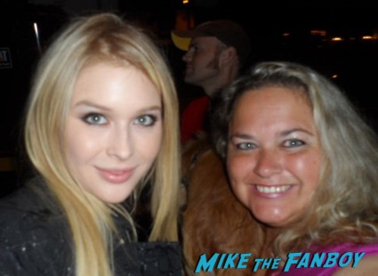 renee olstead posing for a photo with pinky from mike the fanboy at an emmy party in beverly hills