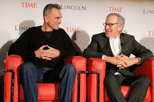 steven spielberg and daniel day lewis participating in a q and a for Lincoln in New York city october 2012 rare promo ho time magazine