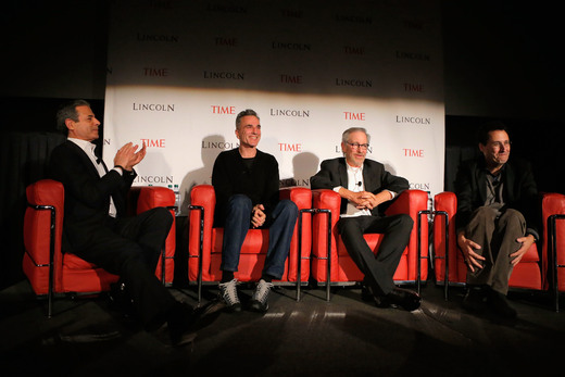 steven spielberg and daniel day lewis participating in a q and a for Lincoln in New York city october 2012 rare promo ho time magazine
