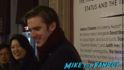 Downton abbey star dan stevens signing autographs for fans after a performance of heiress on Broadway