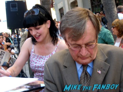 David McCallum signing autographs at Mark Harmon's walk of fame star ceremony and greeting fans ncis star
