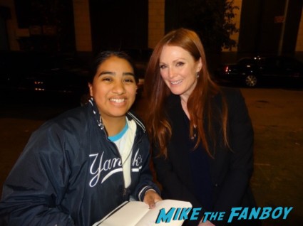 Julianne Moore signing autographs and posing with elisa from mike the fanboy at the night of too many stars in new york city