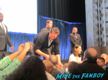 the cast of the newsroom signing autographs for fans at Dev Patel, Olivia Munn, Thomas Sadoski, Alison Pill, John Gallagher Jr., Sam Waterston, Emily Mortimer, Jeff Daniels (who does a curtsey), Alan Poul and Aaron Sorkin the newsroom 2013 paleyfest panel q and a rare
