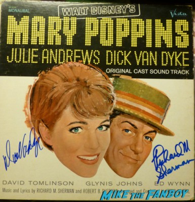 Richard M. Sherman signed mary popping lp vinyl dick fan dyke rare signing autographs for fans and playing music at an instore signing