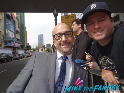 Jim rash posing for a fan photo at the way way back premiere community star signing autographs rare fan photo