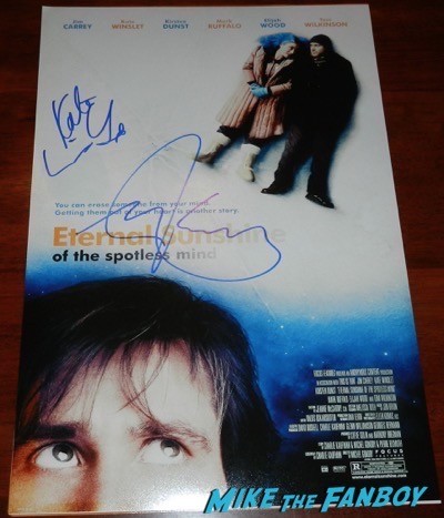 Jim Carrey kate winslet signed autograph eternal sunshine of the spotless mind poster signing autographs jimmy kimmel live 2014  1