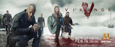 Vikings season 3 Floki (Gustaf Skarsgård), Ragnar Lothbrok (Travis Fimmel), Bjorn Lothbrok (Alexander Ludwig), Lagertha (Katheryn Winnick), Rollo (Clive Standen)