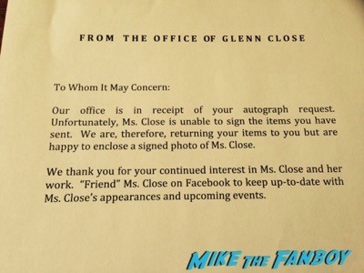 glenn close fanmail rejection letter 1