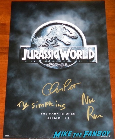 Ty Simpkins And Nick Robinson signed jurassic world poster