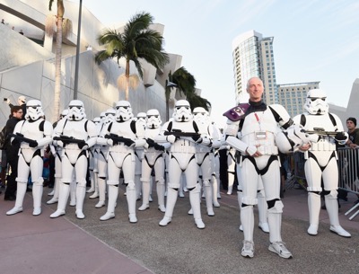 SAN DIEGO, CA - JULY 10:  Following the `Star Wars` Hall H presentation at Comic-Con International 2015 at the San Diego Convention Center in San Diego, Calif., 501st Legion member, Kevin Doyle and the audience of more than 6000 fans walked to a surprise `Star Wars` Fan Concert performed by the San Diego Symphony, featuring the classic `Star Wars` music of composer John Williams, at the Embarcadero Marina Park South on July 10, 2015 in San Diego, California.  (Photo by Michael Buckner/Getty Images for Disney) *** Local Caption *** Kevin Doyle