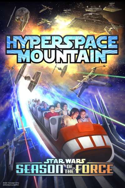 Season of the Force Coming to Disney Parks -- This new seasonal event, beginning early 2016, brings new experiences to both coasts.  In Tomorrowland at Disneyland park, guests will explore the Star Wars galaxy with special entertainment throughout the land, themed food locations and more. Guests also will be thrilled to climb aboard Hyperspace Mountain, a reimagining of the classic Space Mountain attraction, in which guests will join an X-wing Starfighter battle. At Disney’s Hollywood Studios, guests will close out weekend nights with a new fireworks spectacular set to the iconic score of the Star Wars movies. (Disney Parks)