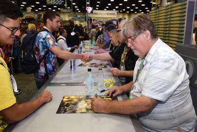 FOX FANFARE AT SAN DIEGO COMIC-CON © 2015: THE SIMPSONS executive producer Matt Groening (R) during THE SIMPSONS booth signing on Saturday, July 11 at the FOX FANFARE AT SAN DIEGO COMIC-CON © 2015. CR: Alan Hess/FOX © 2015 FOX BROADCASTING.