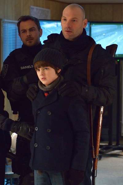 THE STRAIN -- "The Battle For Red Hook" -- Episode 209 (Airs September 6, 10:00 pm e/p) Pictured: (l-r) Max Charles as Zack Goodweather, Corey Stoll as Ephraim Goodweather. CR: Michael Gibson/FX