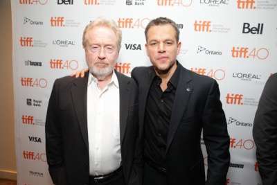 Director Ridley Scott and Matt Damon seen at Twentieth Century Fox 'The Martian' Premiere Gala at the 2015 Toronto International Film Festival on Friday, September 11, 2015 in Toronto, CAN. (Photo by Eric Charbonneau/Invision for Twentieth Century Fox/AP Images)