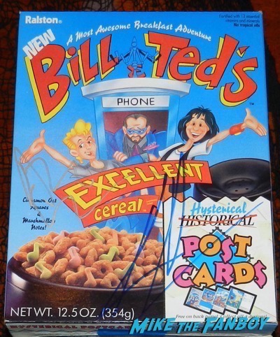 Bill and Ted's Excellent cereal box signed by Keanu reeves alex winter 