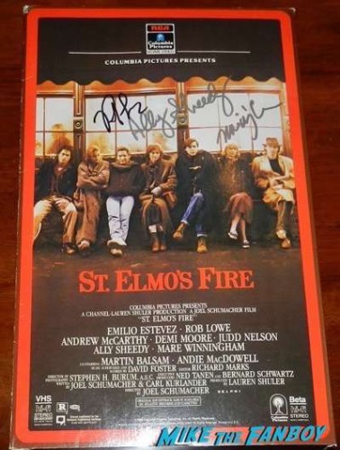 Rob Lowe signed st. elmos fire oversize VHS box standee