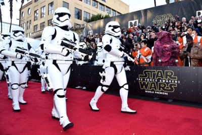 HOLLYWOOD, CA - DECEMBER 14:  Stormtroopers attend the World Premiere of ?Star Wars: The Force Awakens? at the Dolby, El Capitan, and TCL Theatres on December 14, 2015 in Hollywood, California.  (Photo by Alberto E. Rodriguez/Getty Images for Disney)
